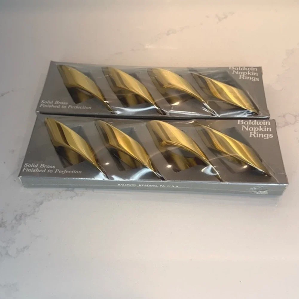 Baldwin Nouvelle Polished Brass Napkin Rings -2 Sets of 4 No‎ 7536 NEW